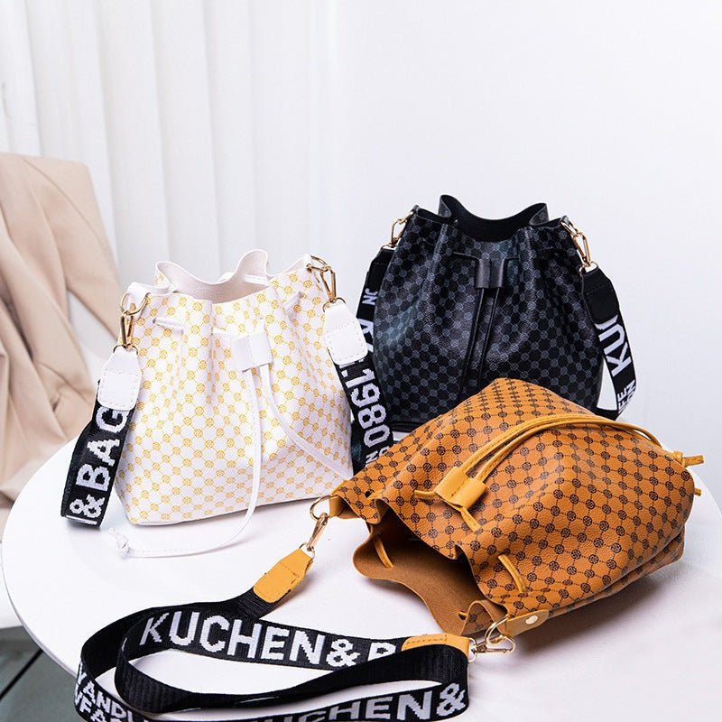 Printed Bucket Bag PU Multi Layer Soft Leather Women's Fashion Simple Shoulder Bag Fashion Women's Crossbody Bag - Glow Goddess