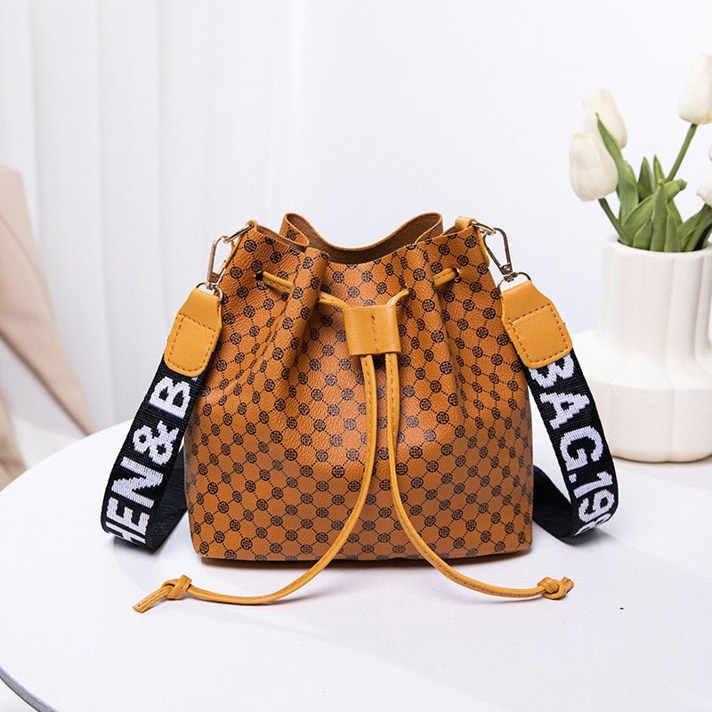 Printed Bucket Bag PU Multi Layer Soft Leather Women's Fashion Simple Shoulder Bag Fashion Women's Crossbody Bag - Glow Goddess