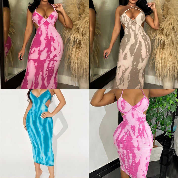 Printed Dress For Woman Backless Suspender Hip Skirt - Glow Goddess