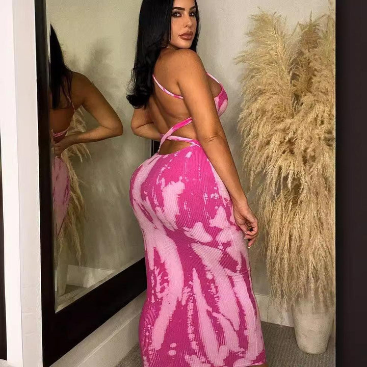 Printed Dress For Woman Backless Suspender Hip Skirt - Glow Goddess