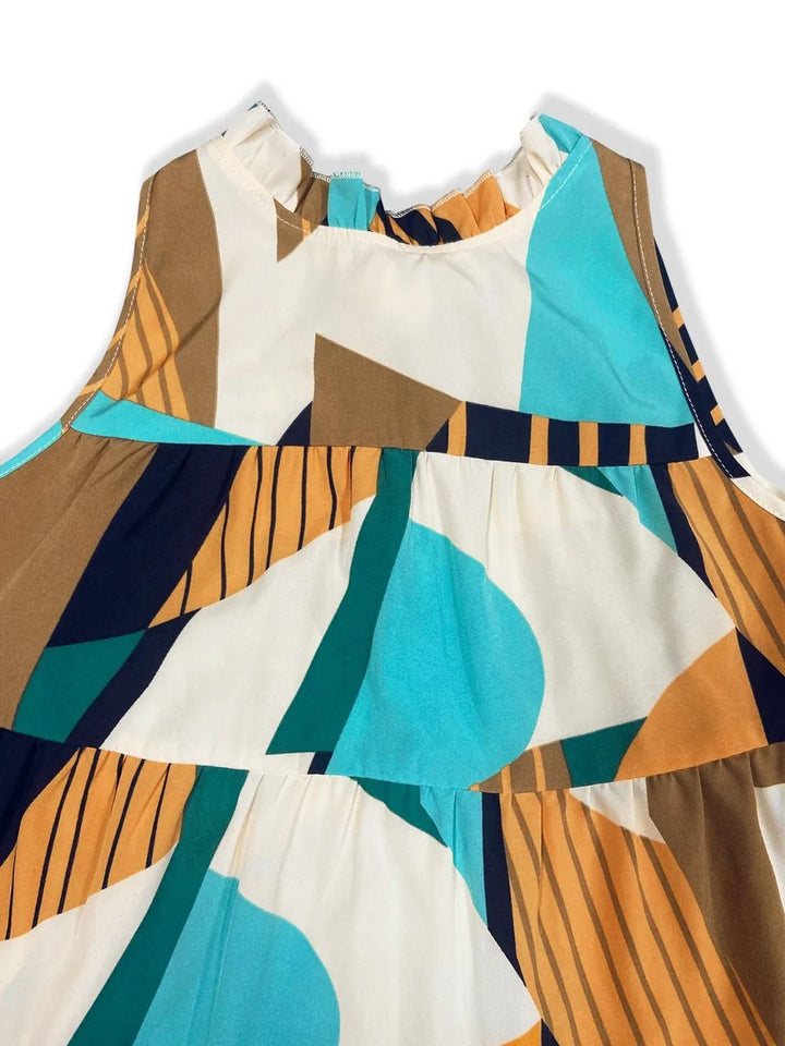 Printed Mock Neck Dress with mini length, high neckline, long sleeves, and bold allover print design.