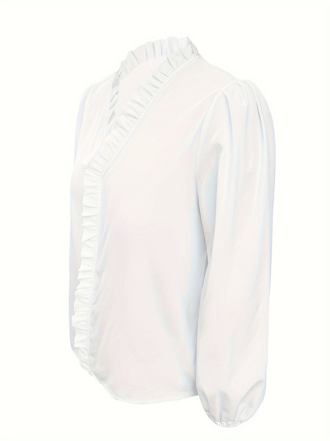 Pure Color Ruffle Hemline Shirt, Casual V - neck Long Sleeve Shirt. - Glow Goddess