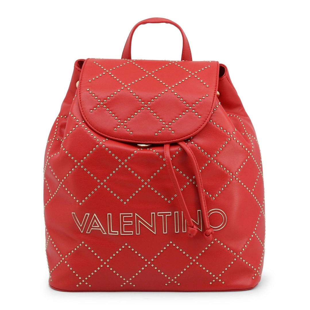 Red Valentino Women’s Backpack in red polyurethane with metallic fastening, single main compartment, internal pockets, and pack handle