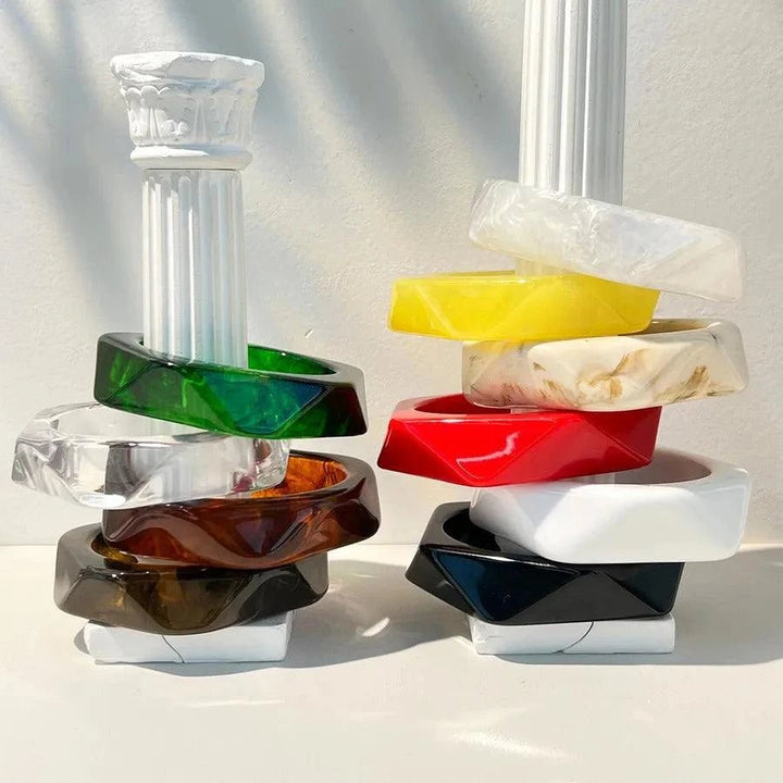 Resin gradient bangle bracelet for women with polished geometric pentagon design