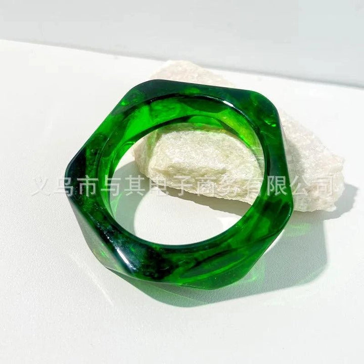 Resin gradient bangle bracelet for women with polished geometric pentagon design