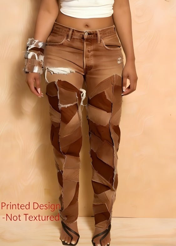 Retro Deconstructed Style Denim - inspired Leggings - Glow Goddess