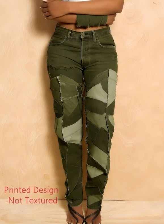 Retro Deconstructed Style Denim - inspired Leggings - Glow Goddess