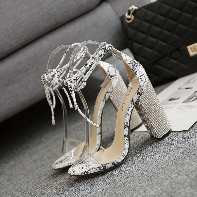 Rhinestone Ankle Strap High Heeled Wedding Sandals - Glow Goddess