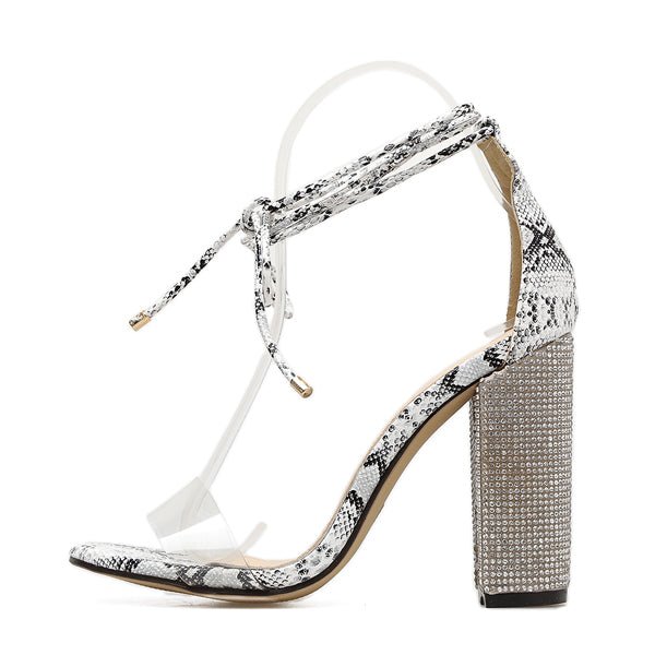 Rhinestone Ankle Strap High Heeled Wedding Sandals - Glow Goddess