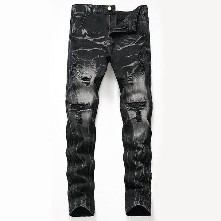 Ripped Black Jeans - Men's Plus Size Straight - Leg Denim for Autumn and Winter - Glow Goddess