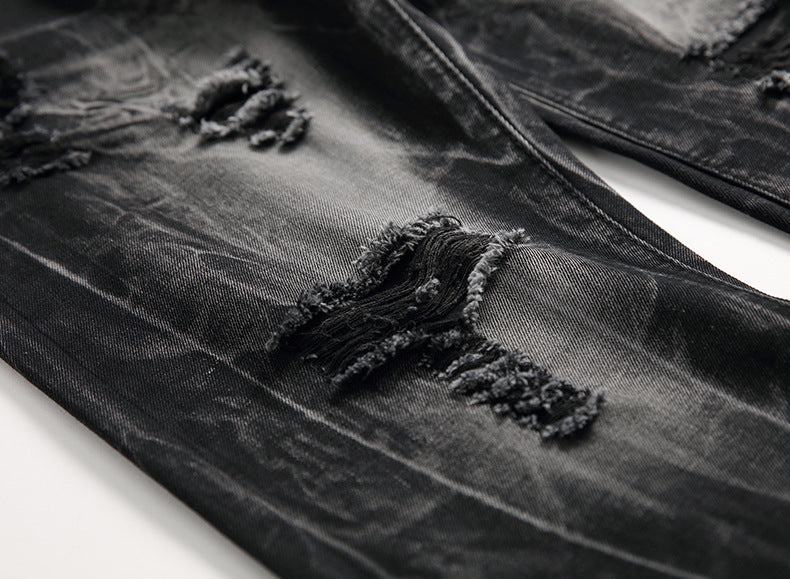 Ripped Black Jeans - Men's Plus Size Straight - Leg Denim for Autumn and Winter - Glow Goddess