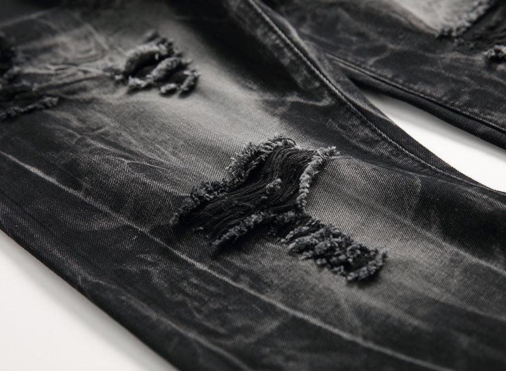 Ripped Black Jeans - Men's Plus Size Straight - Leg Denim for Autumn and Winter - Glow Goddess