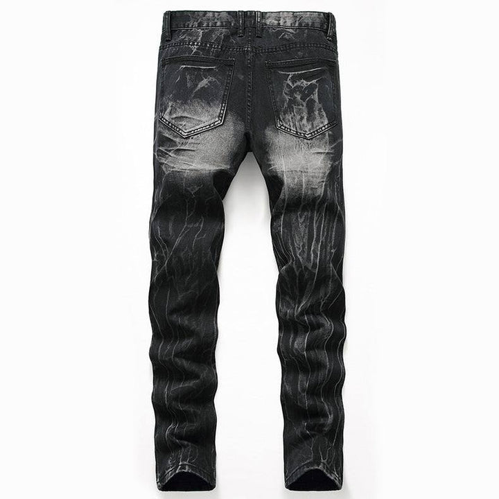 Ripped Black Jeans - Men's Plus Size Straight - Leg Denim for Autumn and Winter - Glow Goddess