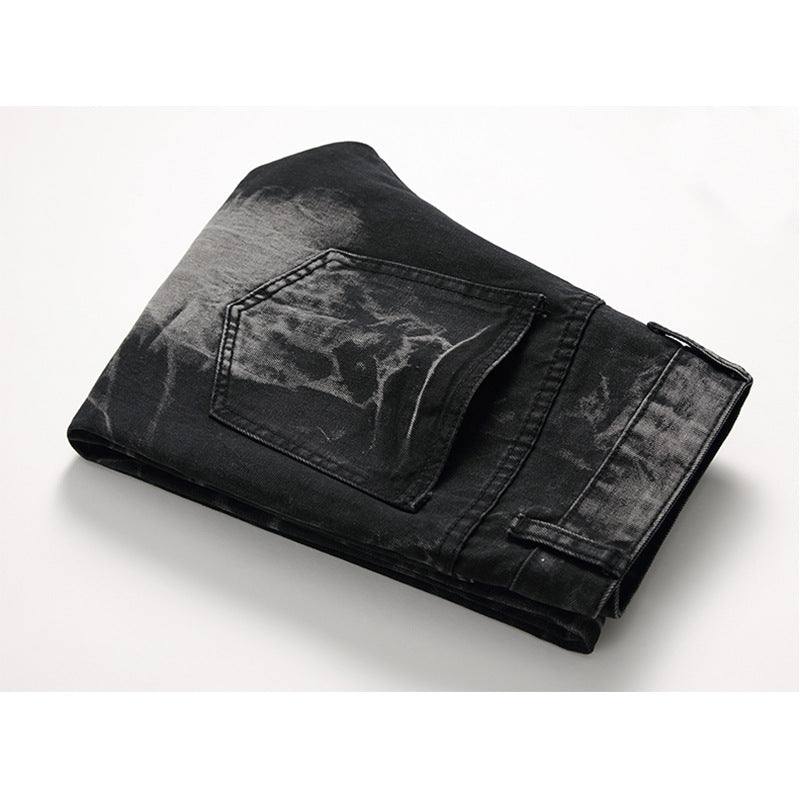 Ripped Black Jeans - Men's Plus Size Straight - Leg Denim for Autumn and Winter - Glow Goddess