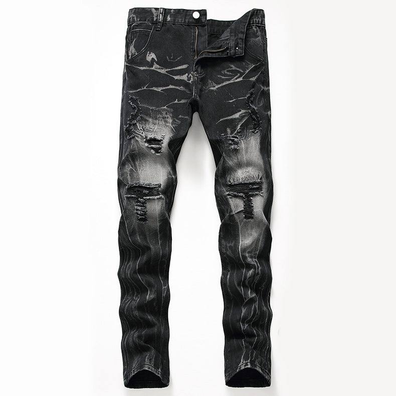 Ripped Black Jeans - Men's Plus Size Straight - Leg Denim for Autumn and Winter - Glow Goddess