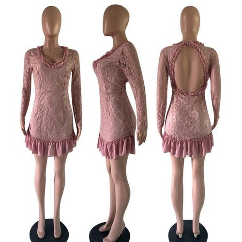 Ruffle Patchwork A - Line Black Dress – Elegant Long Sleeve Mini Dress - Glow Goddess