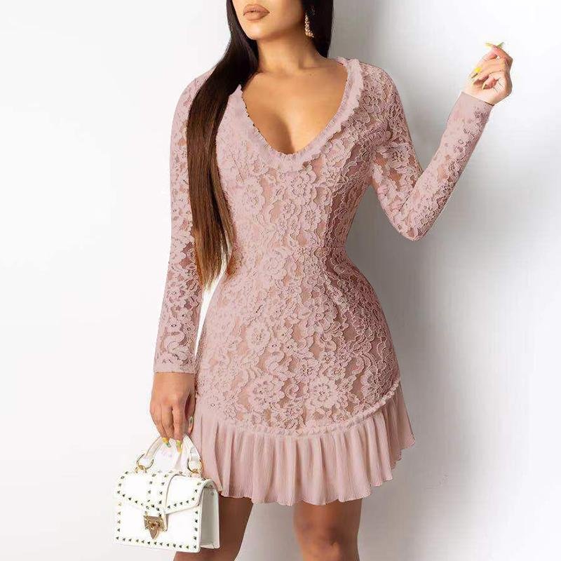 Ruffle Patchwork A - Line Black Dress – Elegant Long Sleeve Mini Dress - Glow Goddess