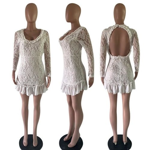 Ruffle Patchwork A - Line Black Dress – Elegant Long Sleeve Mini Dress - Glow Goddess