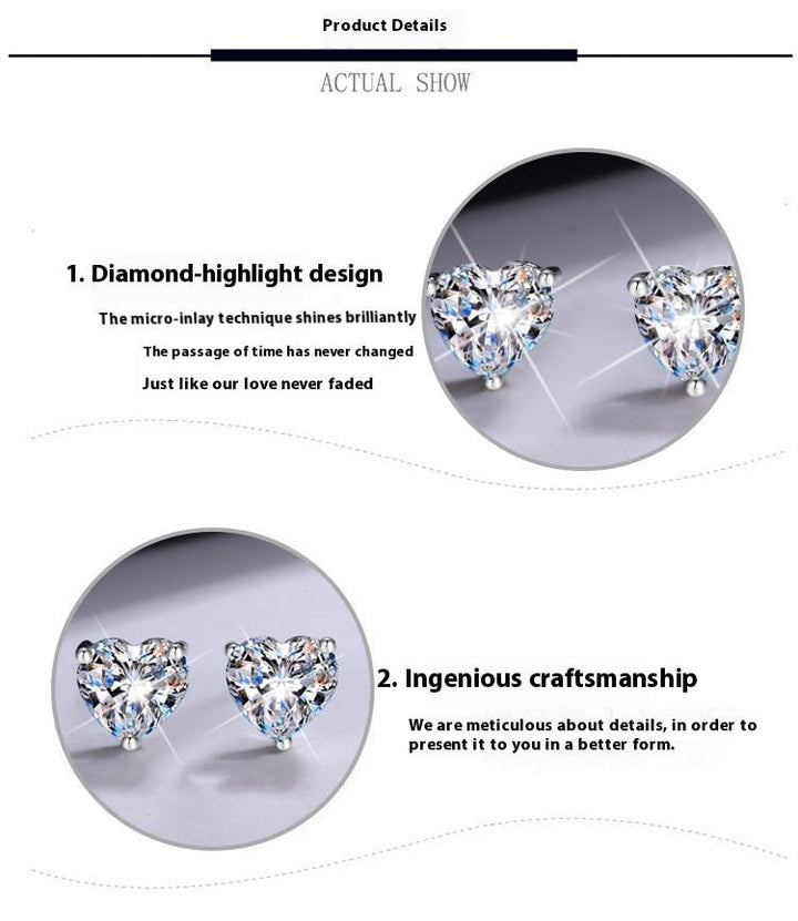 S925 Silver Stud Earrings For Women Heart - shaped Moissanite - Glow Goddess