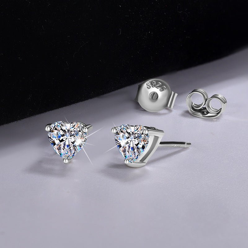 S925 Silver Stud Earrings For Women Heart - shaped Moissanite - Glow Goddess