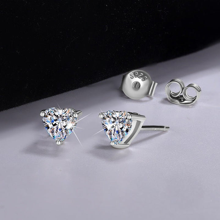 S925 Silver Stud Earrings For Women Heart - shaped Moissanite - Glow Goddess