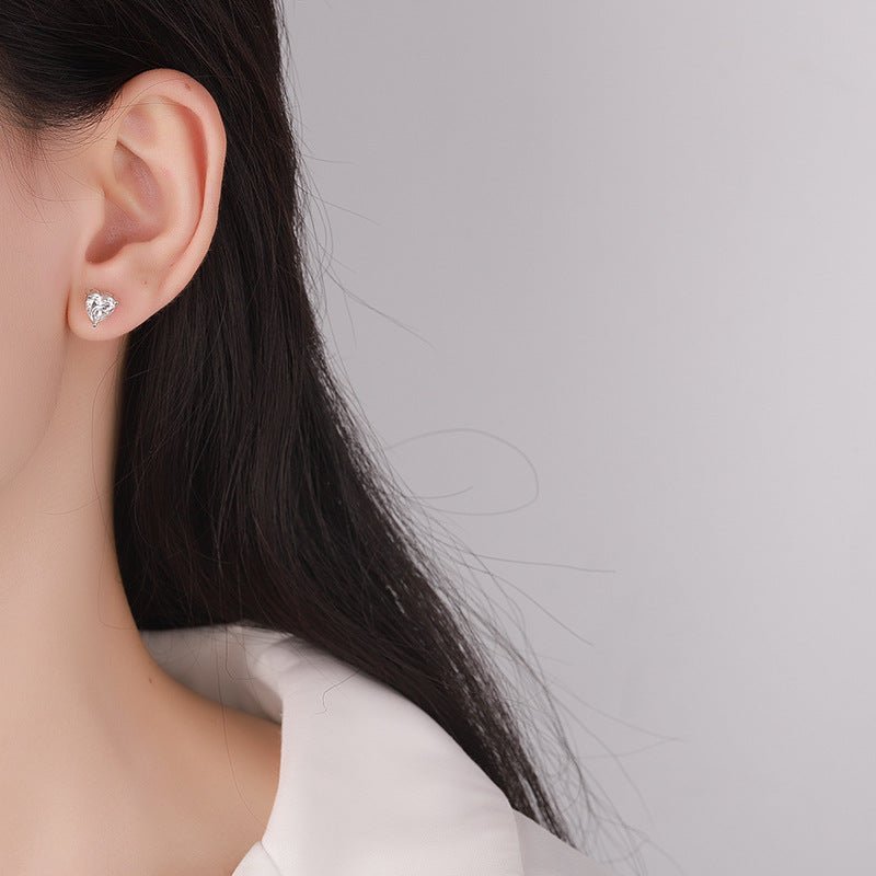 S925 Silver Stud Earrings For Women Heart - shaped Moissanite - Glow Goddess