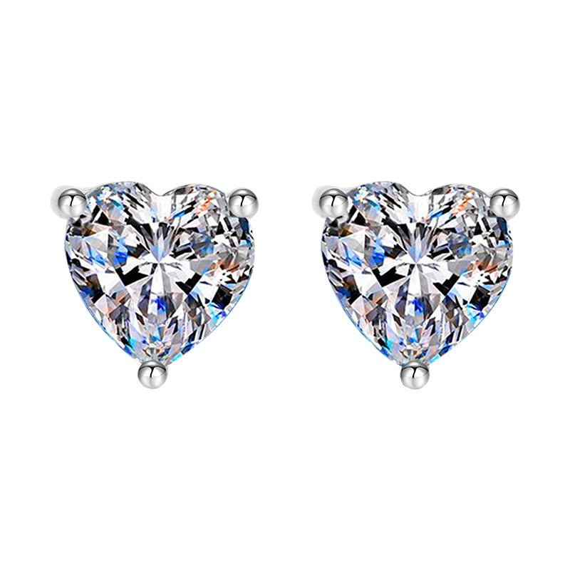 S925 Silver Stud Earrings For Women Heart - shaped Moissanite - Glow Goddess