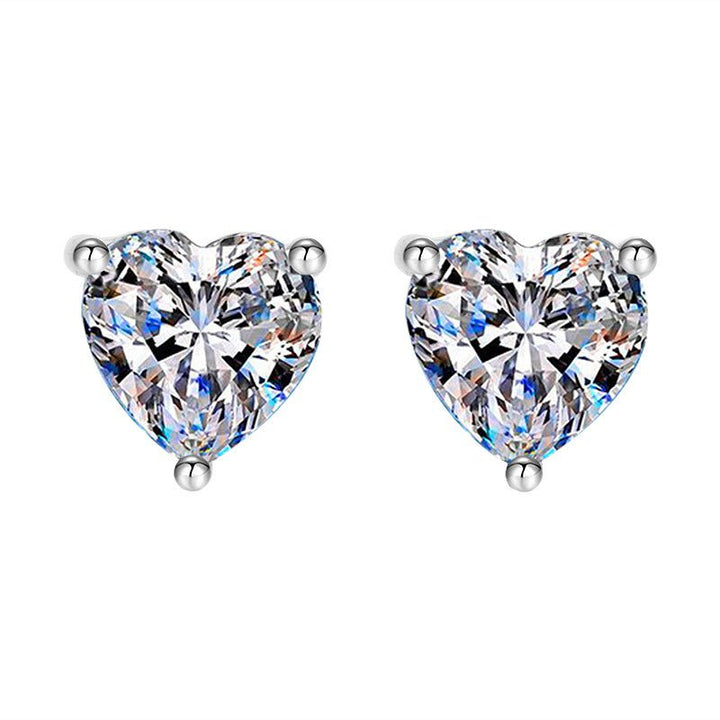 S925 Silver Stud Earrings For Women Heart - shaped Moissanite - Glow Goddess