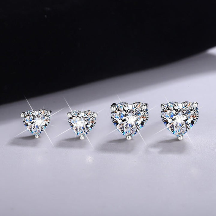 S925 Silver Stud Earrings For Women Heart - shaped Moissanite - Glow Goddess