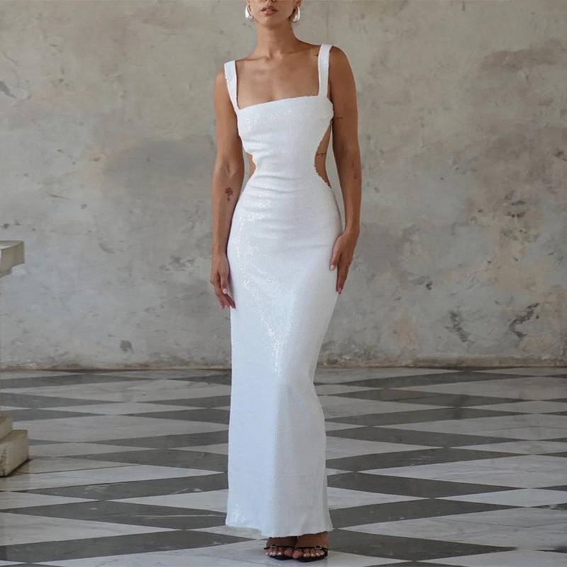 Sequin Sling Square Collar Backless Dress Dress Skirt - Glow Goddess