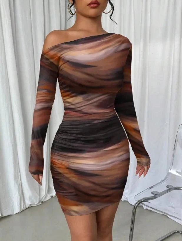 Women’s long sleeve wrap bodycon dress with slim fit and pleated design