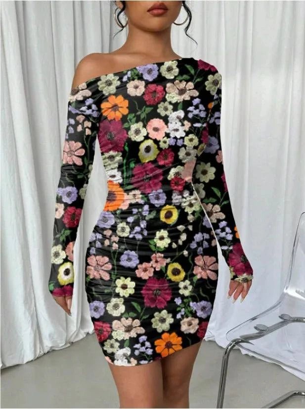 Women’s long sleeve wrap bodycon dress with slim fit and pleated design