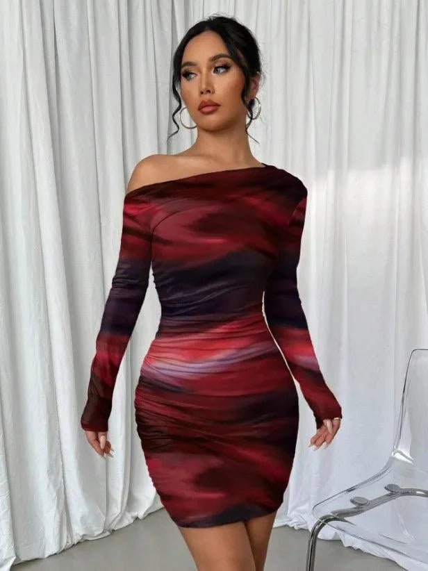 Women’s long sleeve wrap bodycon dress with slim fit and pleated design