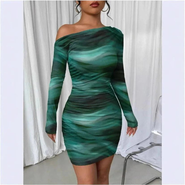 Women’s long sleeve wrap bodycon dress with slim fit and pleated design