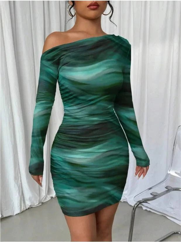 Women’s long sleeve wrap bodycon dress with slim fit and pleated design