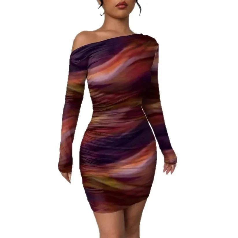 Women’s long sleeve wrap bodycon dress with slim fit and pleated design