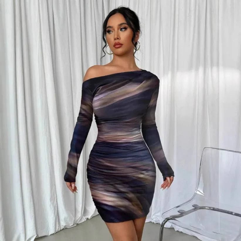 Women’s long sleeve wrap bodycon dress with slim fit and pleated design