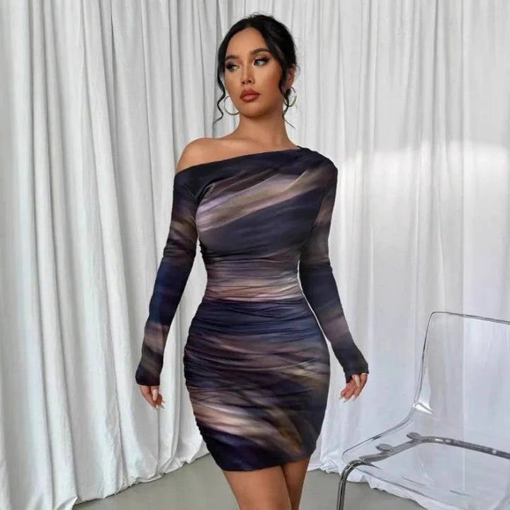 Women’s long sleeve wrap bodycon dress with slim fit and pleated design