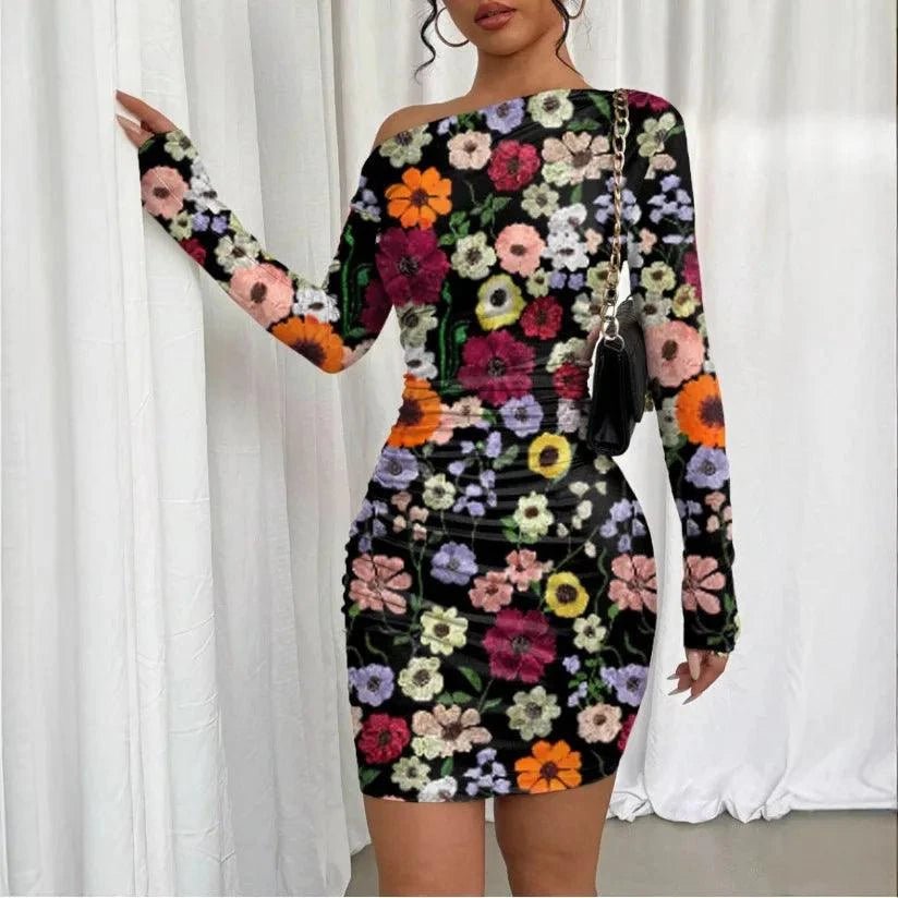 Women’s long sleeve wrap bodycon dress with slim fit and pleated design