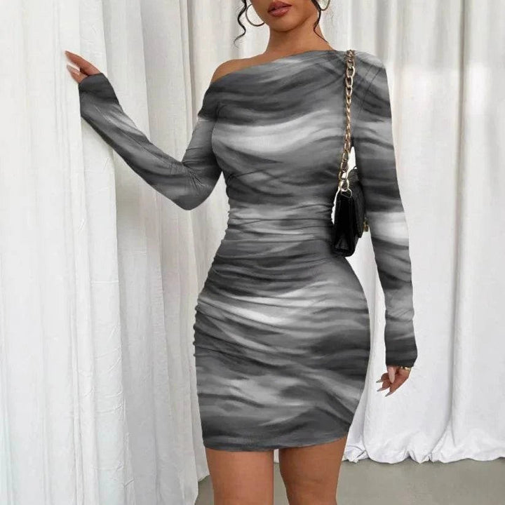 Women’s long sleeve wrap bodycon dress with slim fit and pleated design