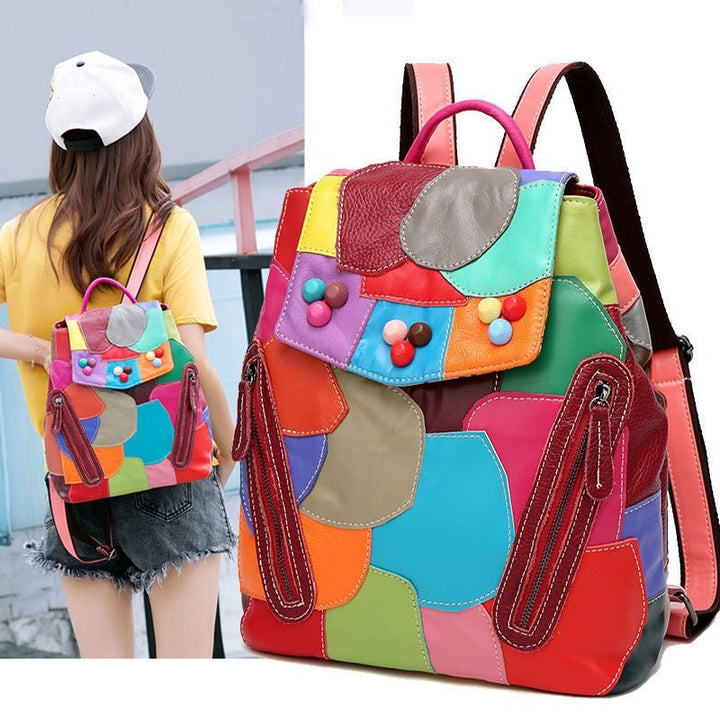 Sheepskin Woman Bag Splicing Color Backpack Fashion - Glow Goddess