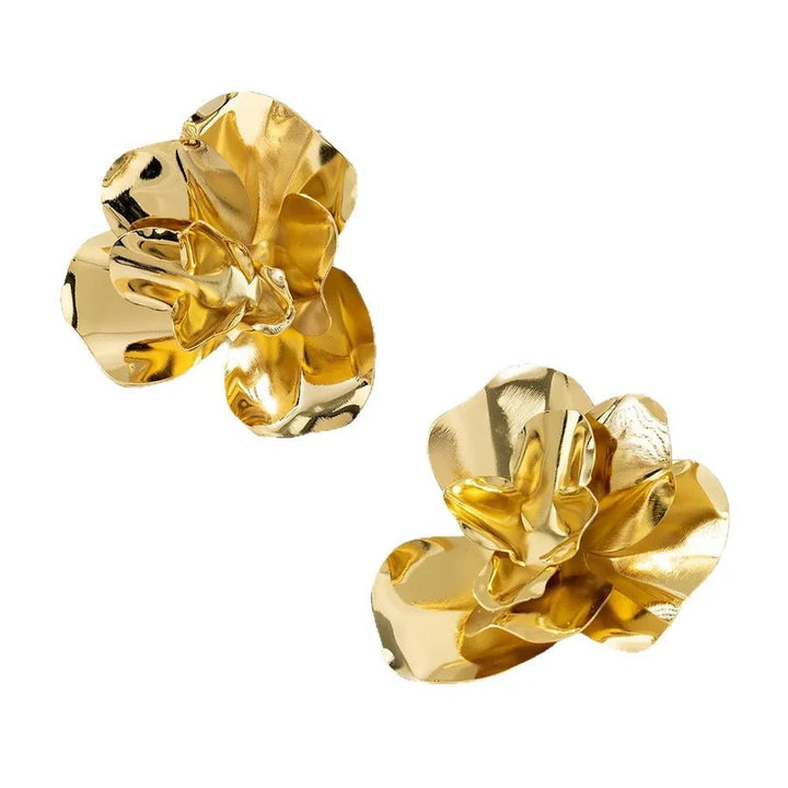 Women’s Flower Stud Earrings in gold electroplated iron with simple floral design and lightweight style