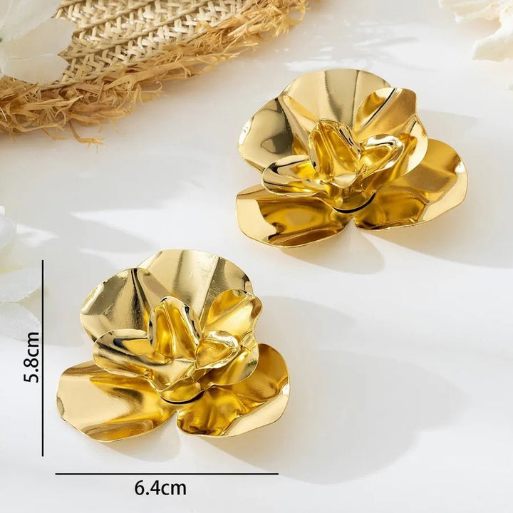 Women’s Flower Stud Earrings in gold electroplated iron with simple floral design and lightweight style