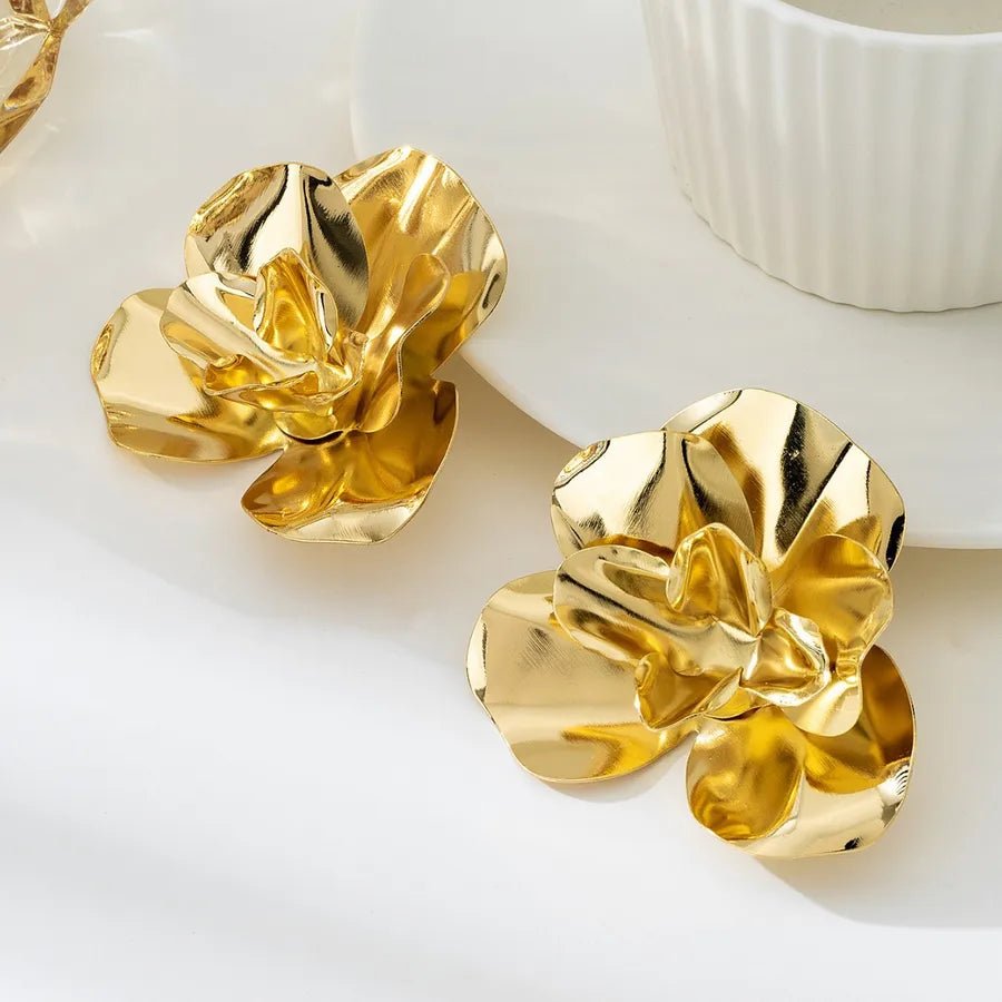 Women’s Flower Stud Earrings in gold electroplated iron with simple floral design and lightweight style