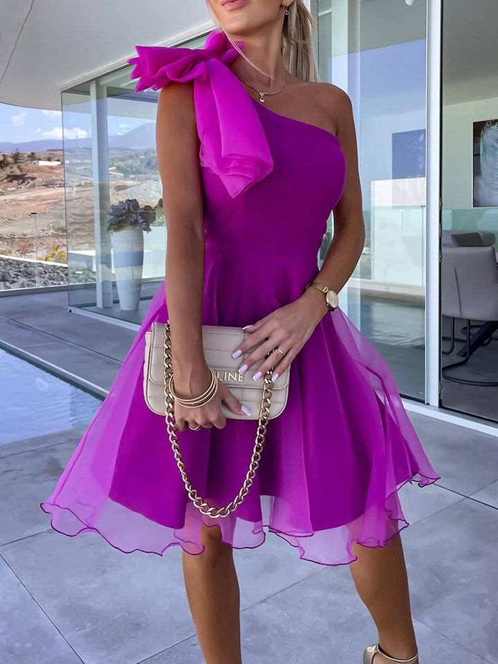 Skew Collar Loungewear Patchwork Mini Dress - Glow Goddess