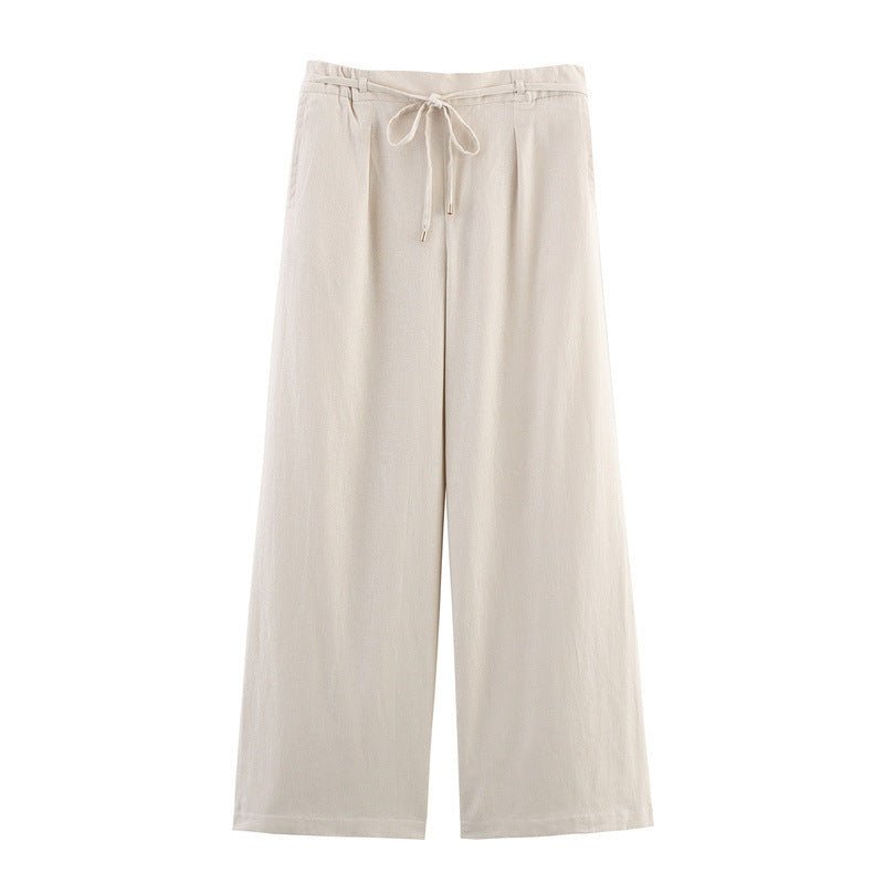 Solid Color Casual Loose Linen Wide - leg Pants - Glow Goddess