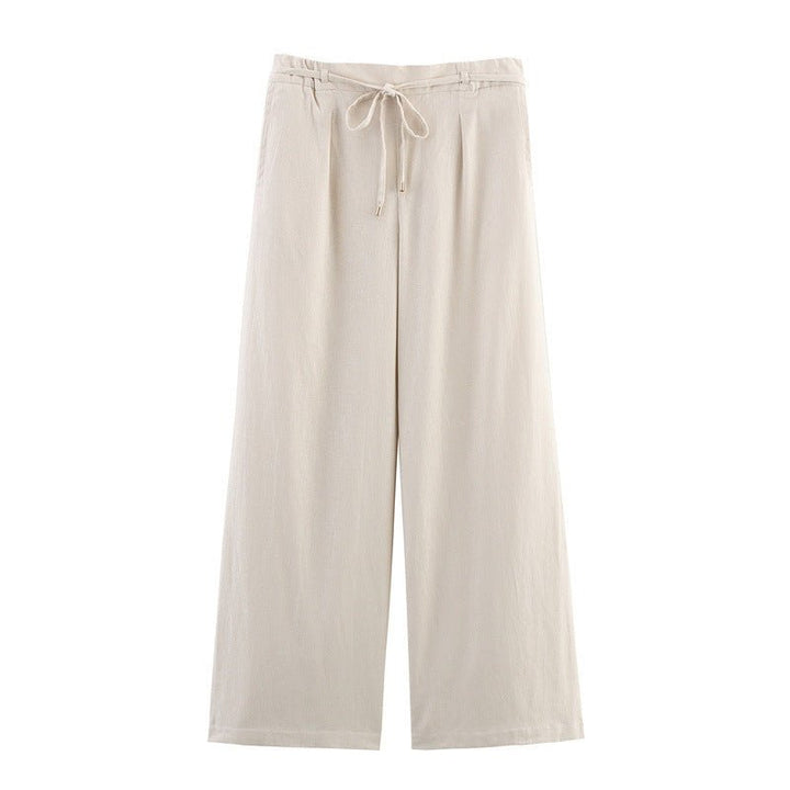 Solid Color Casual Loose Linen Wide - leg Pants - Glow Goddess