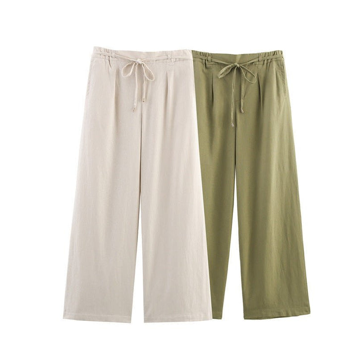 Solid Color Casual Loose Linen Wide - leg Pants - Glow Goddess