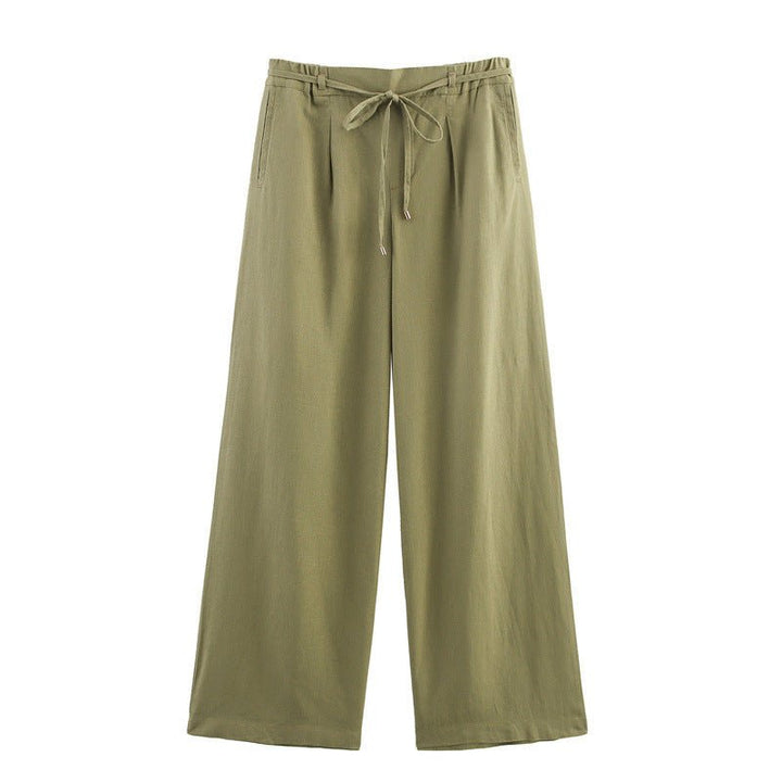 Solid Color Casual Loose Linen Wide - leg Pants - Glow Goddess