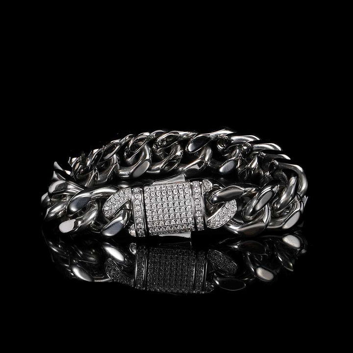 Stainless Steel Cuban Chain Hip Hop Bracelet Diamond Spring Buckle Four Sides Grinding - Glow Goddess
